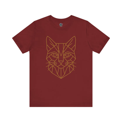 Geometric Cat T-Shirt – Minimalist Line Art Tee for Modern Cat Lovers in cardinal red, combining a rich color base with simple line art cat design.