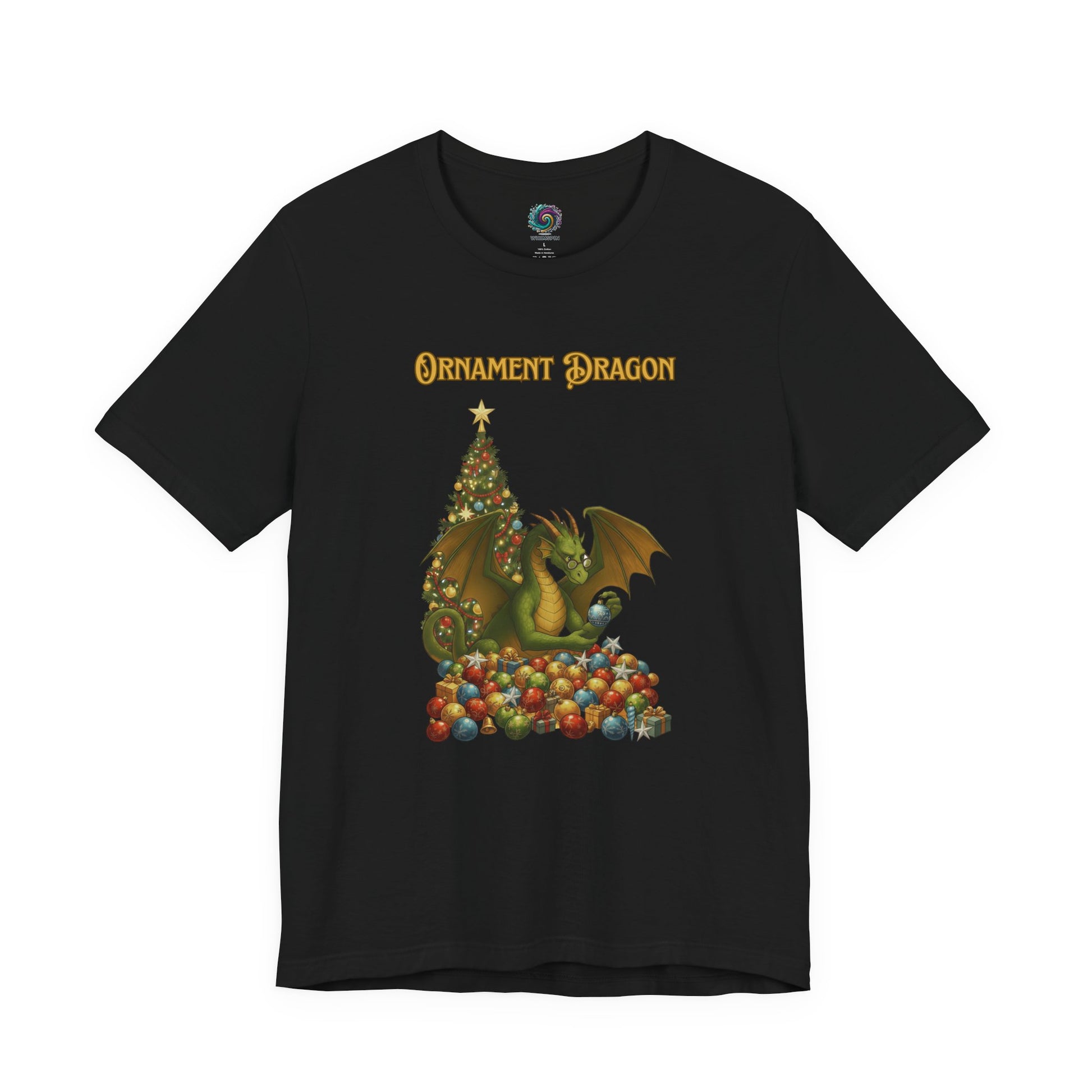 Ornament Dragon T-Shirt – Christmas Dragon Tee for Ornament Lovers, in timeless black for holiday enthusiasts and dragon lovers