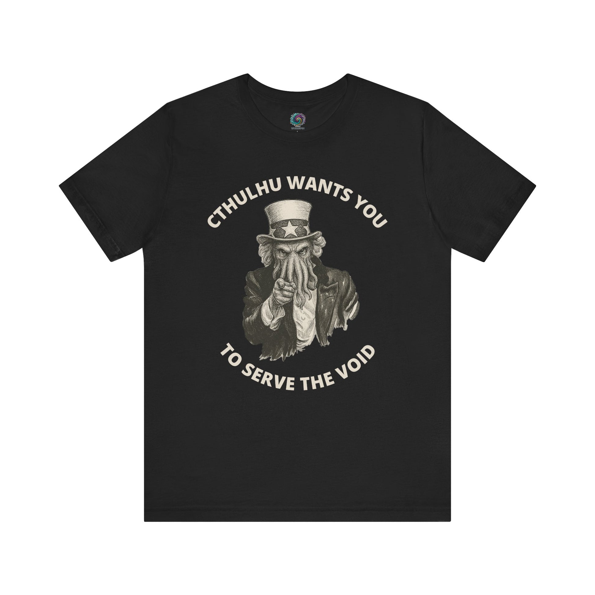 Cthulhu Wants You T-Shirt – Mythos Horror Tee for Lovecraft Fans in black with eerie Cthulhu Uncle Sam illustration and horror-themed typography.