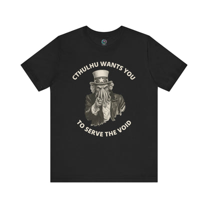 Cthulhu Wants You T-Shirt – Mythos Horror Tee for Lovecraft Fans in black with eerie Cthulhu Uncle Sam illustration and horror-themed typography.