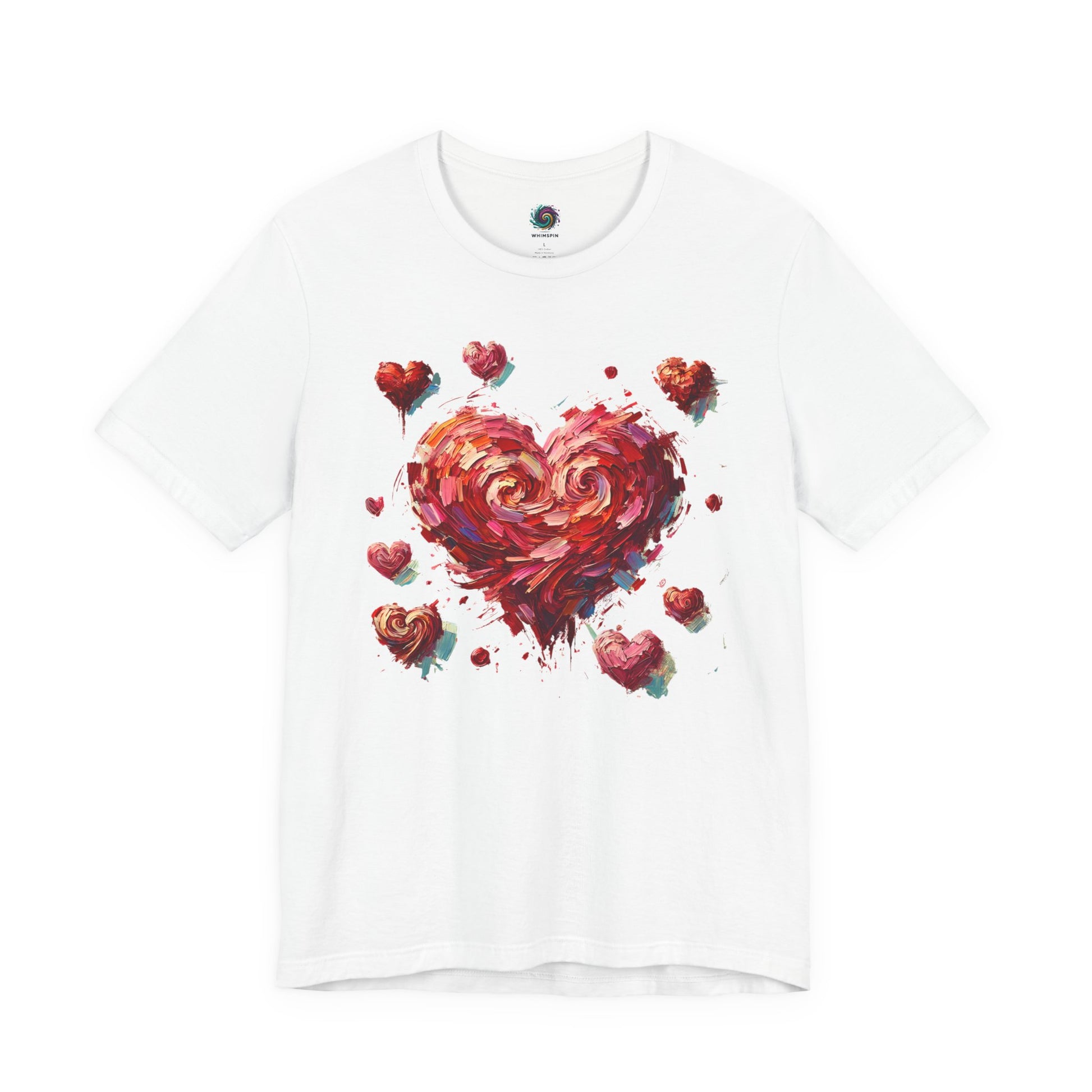 Lay-flat of White Impressionistic Heart T-Shirt – Artistic Valentine's Day Tee