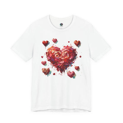 Lay-flat of White Impressionistic Heart T-Shirt – Artistic Valentine's Day Tee