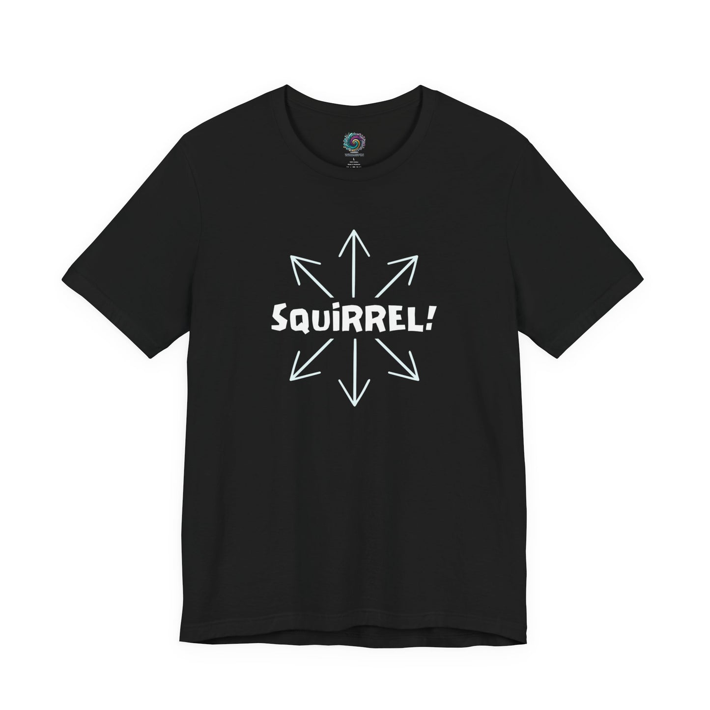 Squirrel Distracted Mind T-Shirt – Funny Attention Graphic Tee in Black with a high-contrast squirrel brain design for distraction humor lovers.