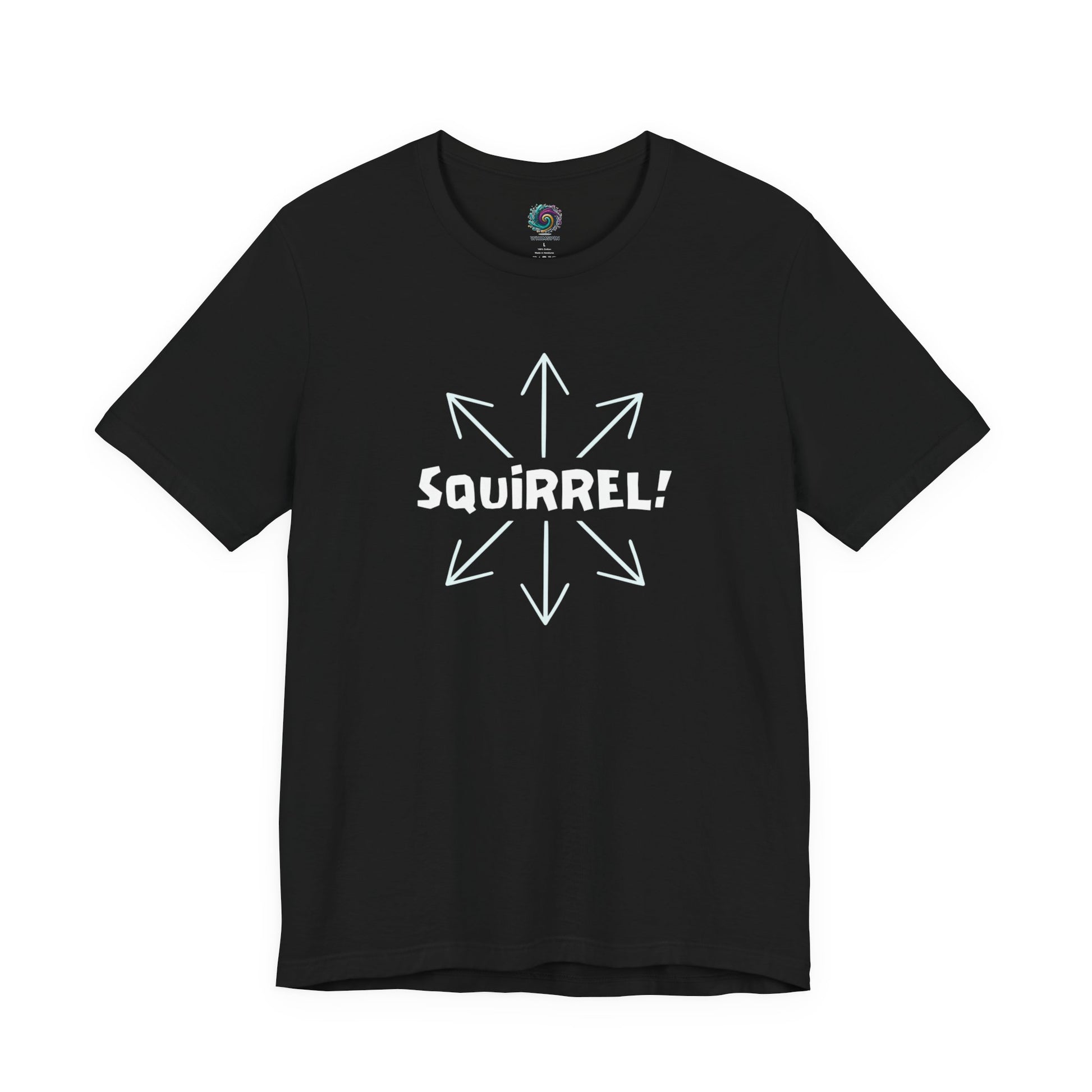 Squirrel Distracted Mind T-Shirt – Funny Attention Graphic Tee in Black with a high-contrast squirrel brain design for distraction humor lovers.