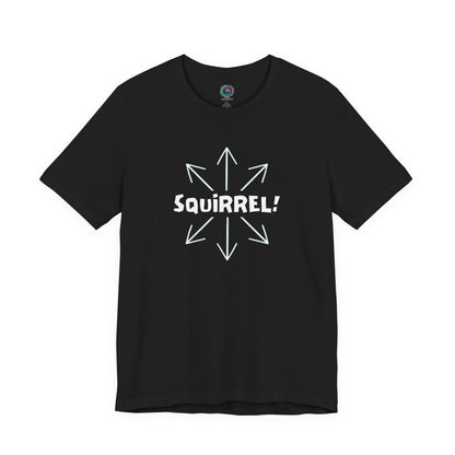Squirrel Distracted Mind T-Shirt – Funny Attention Graphic Tee in Black with a high-contrast squirrel brain design for distraction humor lovers.