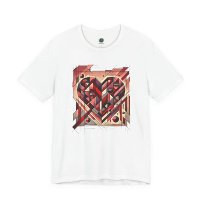 Cubist Heart T-Shirt – Modern Art Valentine's Day Graphic Tee in White, offering a crisp backdrop that emphasizes the cubist heart and modern art valentine design.