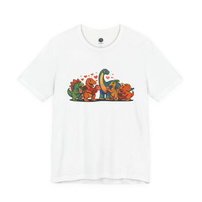 Dinosaur Valentines T-Shirt – Cute Dino Valentine’s Day Tee in White presenting crisp dinosaur valentines artwork with bright colors and clear detail