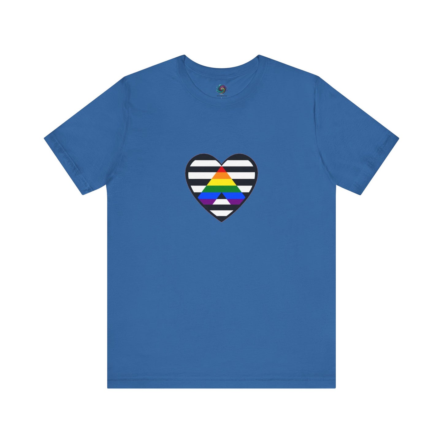 Heart Ally Flag T-Shirt – Subtle LGBTQ+ Support with Bold Pride in Columbia blue, a soft background for the straight ally heart graphic for subtle and inclusive LGBTQ+ allyship.