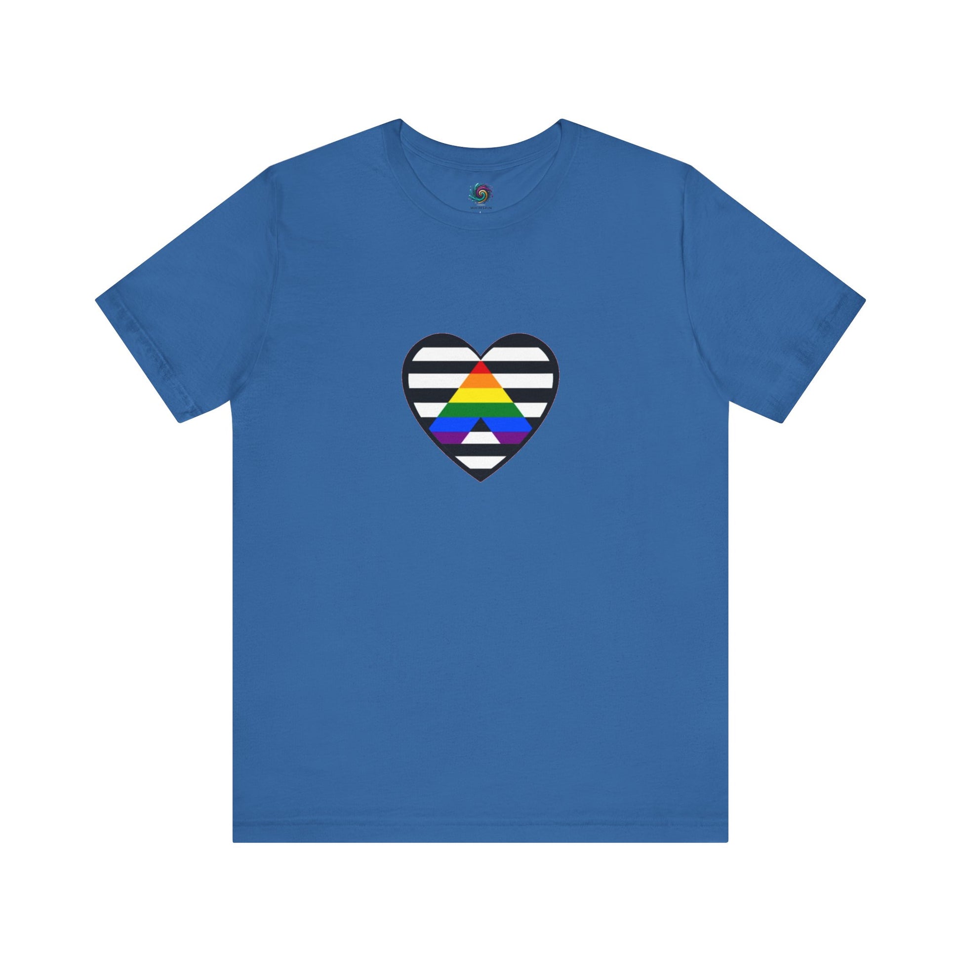 Heart Ally Flag T-Shirt – Subtle LGBTQ+ Support with Bold Pride in Columbia blue, a soft background for the straight ally heart graphic for subtle and inclusive LGBTQ+ allyship.