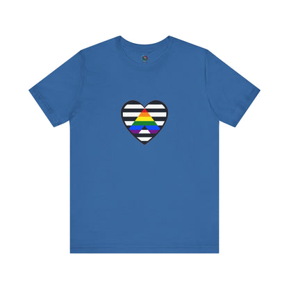 Heart Ally Flag T-Shirt – Subtle LGBTQ+ Support with Bold Pride in Columbia blue, a soft background for the straight ally heart graphic for subtle and inclusive LGBTQ+ allyship.