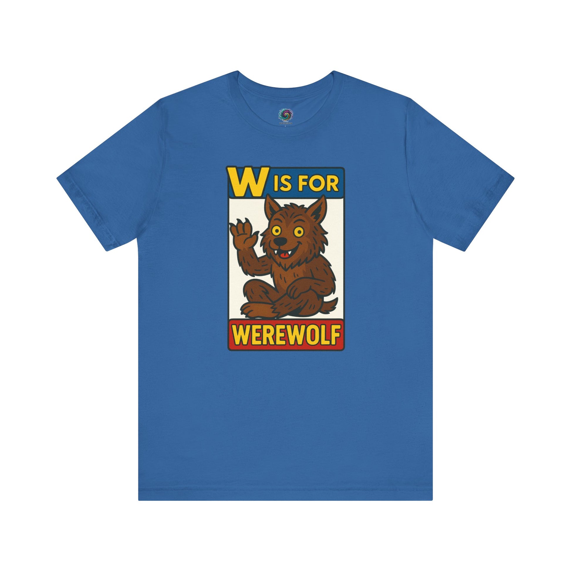 W is for Werewolf T-Shirt in Columbia blue, a soft and silly take on classic monster lore