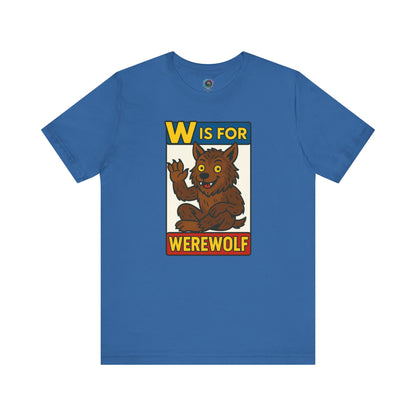 W is for Werewolf T-Shirt in Columbia blue, a soft and silly take on classic monster lore