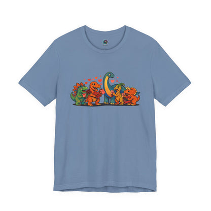 Dinosaur Valentines T-Shirt – Cute Dino Valentine’s Day Tee in Steel Blue with a balanced, modern dinosaur valentine illustration