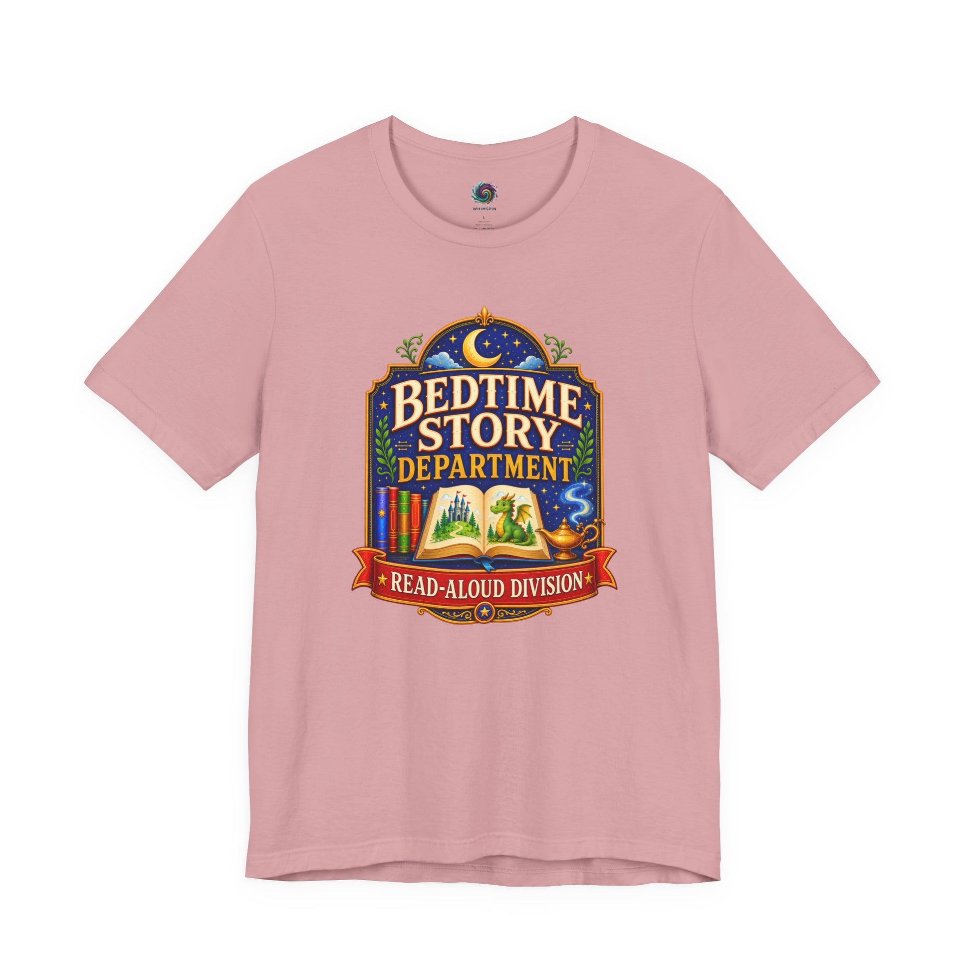 Bedtime Story Department T-Shirt – Read-Aloud Parent Tee on orchid as a thoughtful Mother’s Day or Father’s Day gift.