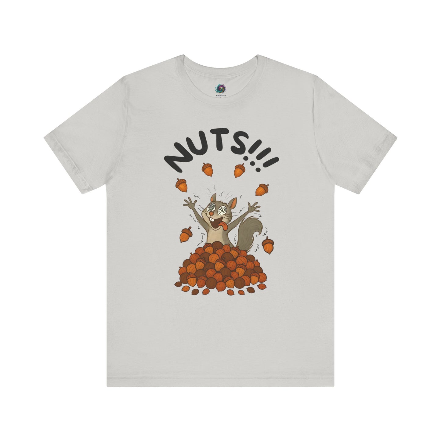 Crazy Squirrel Shirt – Funny Squirrel Nuts T-Shirt for Quirky Style in silver, displayed on a flat background with cheeky cartoon squirrel
