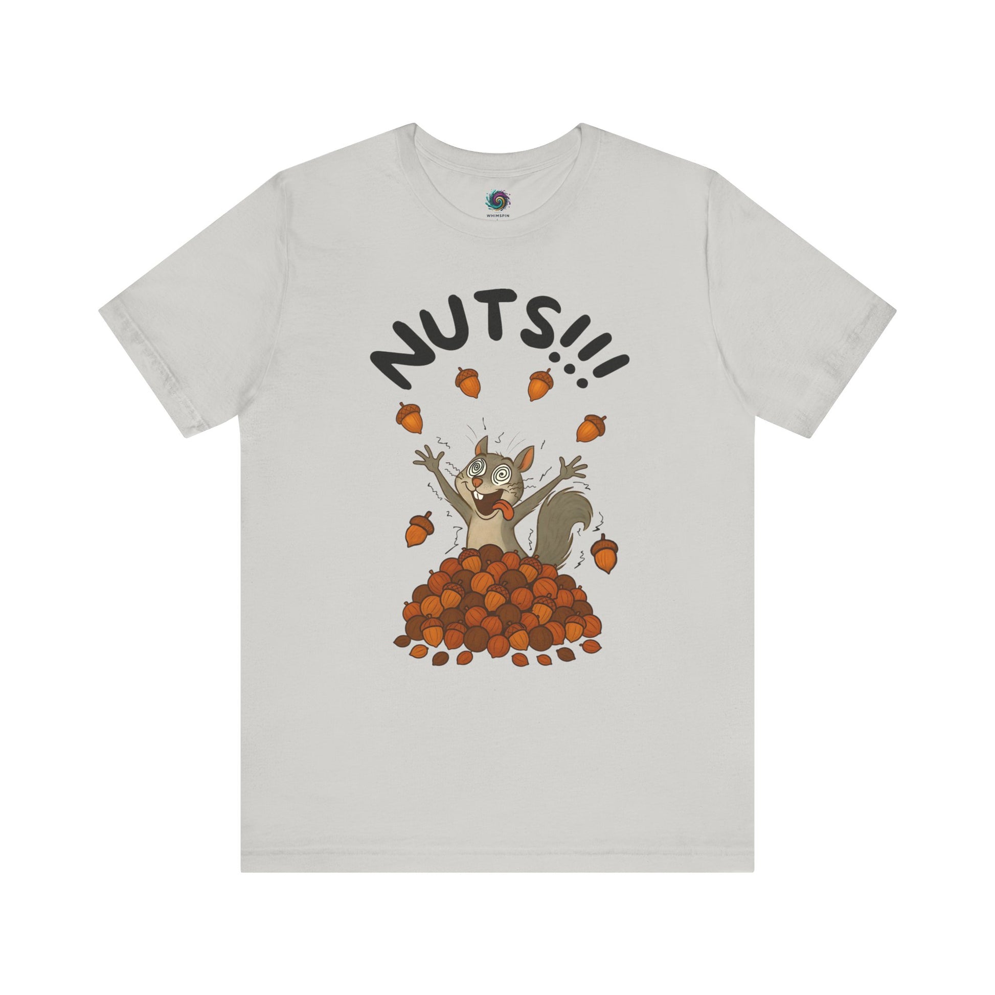 Crazy Squirrel Shirt – Funny Squirrel Nuts T-Shirt for Quirky Style in silver, displayed on a flat background with cheeky cartoon squirrel
