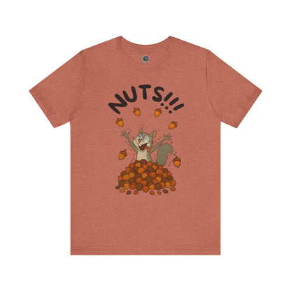 Crazy Squirrel Shirt – Funny Squirrel Nuts T-Shirt for Quirky Style shown flat in heather clay, playful nutty squirrel art on chest