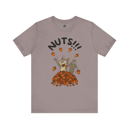 Crazy Squirrel Shirt – Funny Squirrel Nuts T-Shirt for Quirky Style laid flat in pebble brown featuring nut-obsessed cartoon squirrel