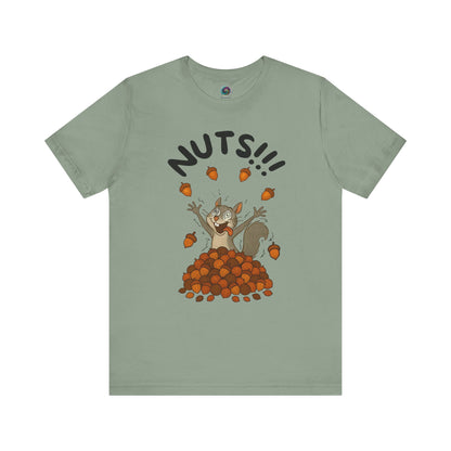 Crazy Squirrel Shirt – Funny Squirrel Nuts T-Shirt for Quirky Style laid flat in sage green, showcasing whimsical squirrel design