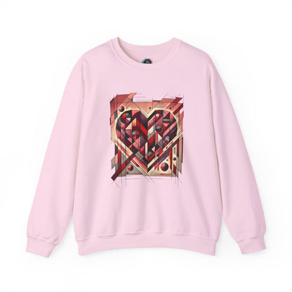 Cubist Heart Sweatshirt – Modern Art Valentine’s Day Pullover laid flat in Light Pink with a soft modern art heart design