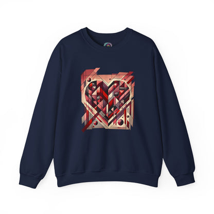 Cubist Heart Sweatshirt – Modern Art Valentine’s Day Pullover laid flat in Navy, featuring a Picasso-inspired cubist heart