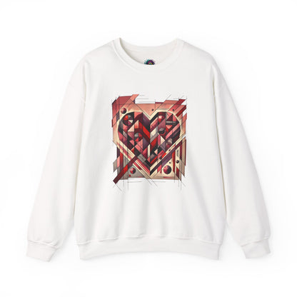 Cubist Heart Sweatshirt – Modern Art Valentine’s Day Pullover laid flat in White, featuring a clean presentation of the cubist heart design