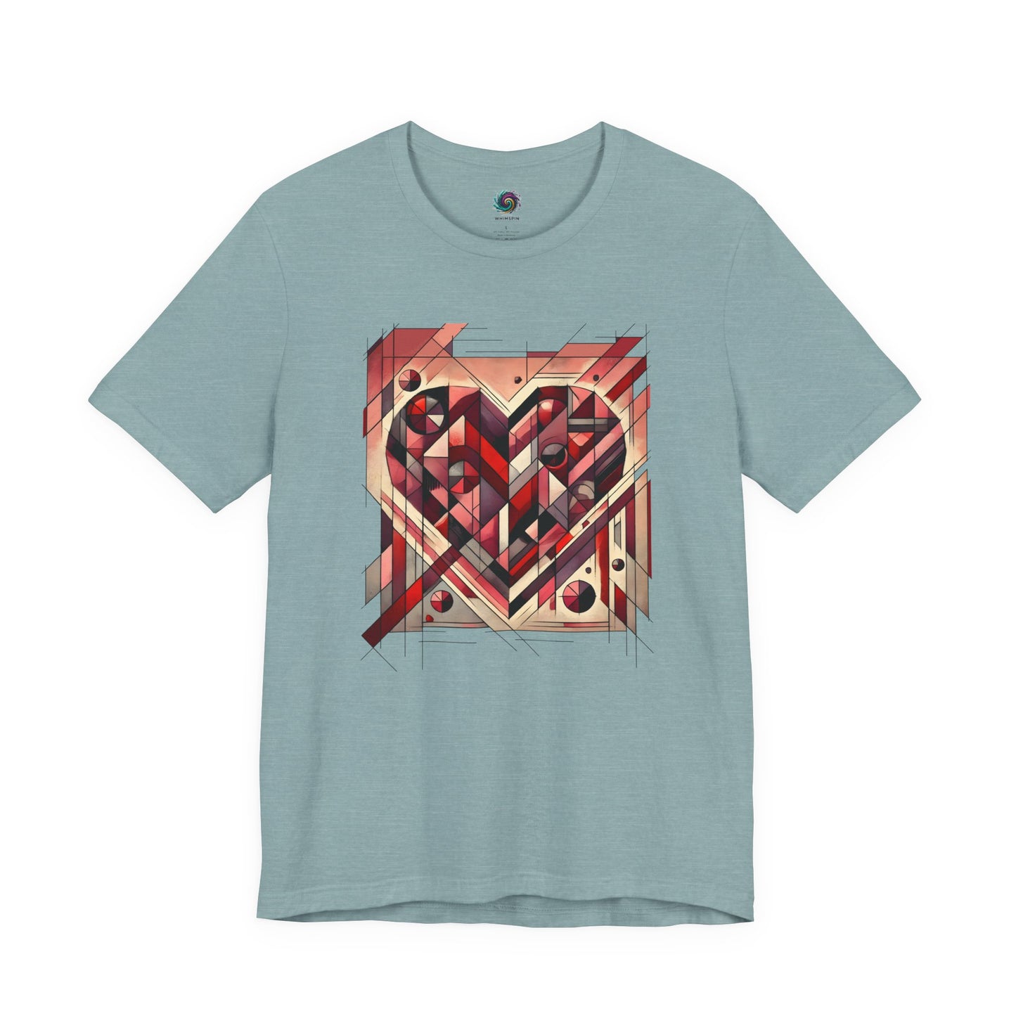 Cubist Heart T-Shirt – Modern Art Valentine's Day Graphic Tee in Heather Blue Lagoon, presenting a modern art heart with cubist geometry and fresh color energy.