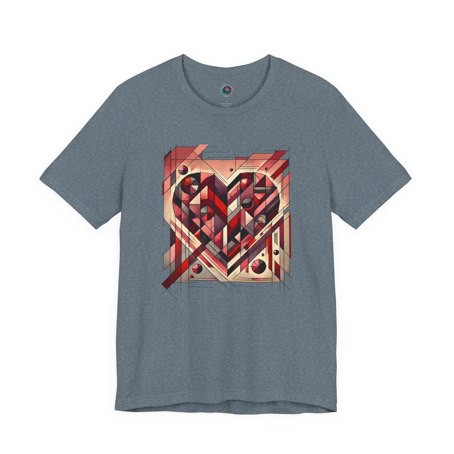 Cubist Heart T-Shirt – Modern Art Valentine's Day Graphic Tee in Heather Slate, showcasing a modern art heart with cubism-inspired structure and cool neutral tones.