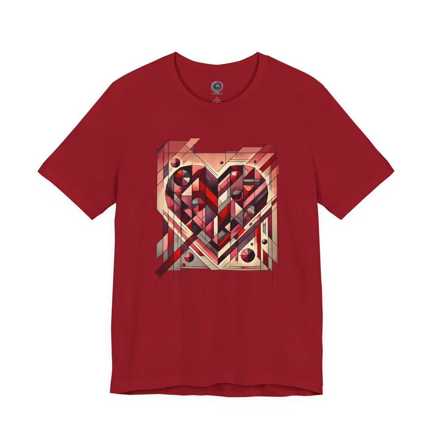 Cubist Heart T-Shirt – Modern Art Valentine's Day Graphic Tee in Canvas Red, showcasing a bold cubist heart graphic that blends modern art valentine style with warm red tones.