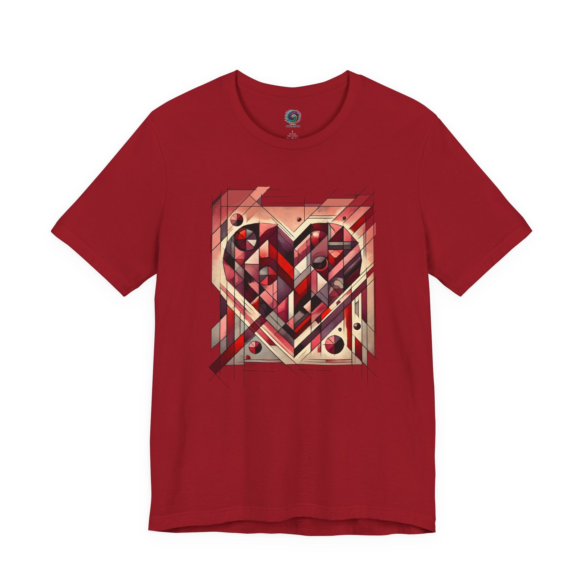 Cubist Heart T-Shirt – Modern Art Valentine's Day Graphic Tee in Canvas Red, showcasing a bold cubist heart graphic that blends modern art valentine style with warm red tones.