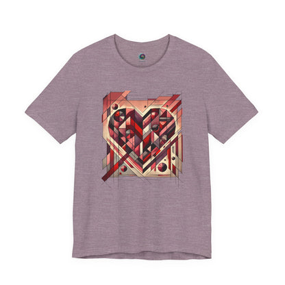 Cubist Heart T-Shirt – Modern Art Valentine's Day Graphic Tee in Heather Purple, featuring a cubist heart design that nods to expressive modern art valentine style.