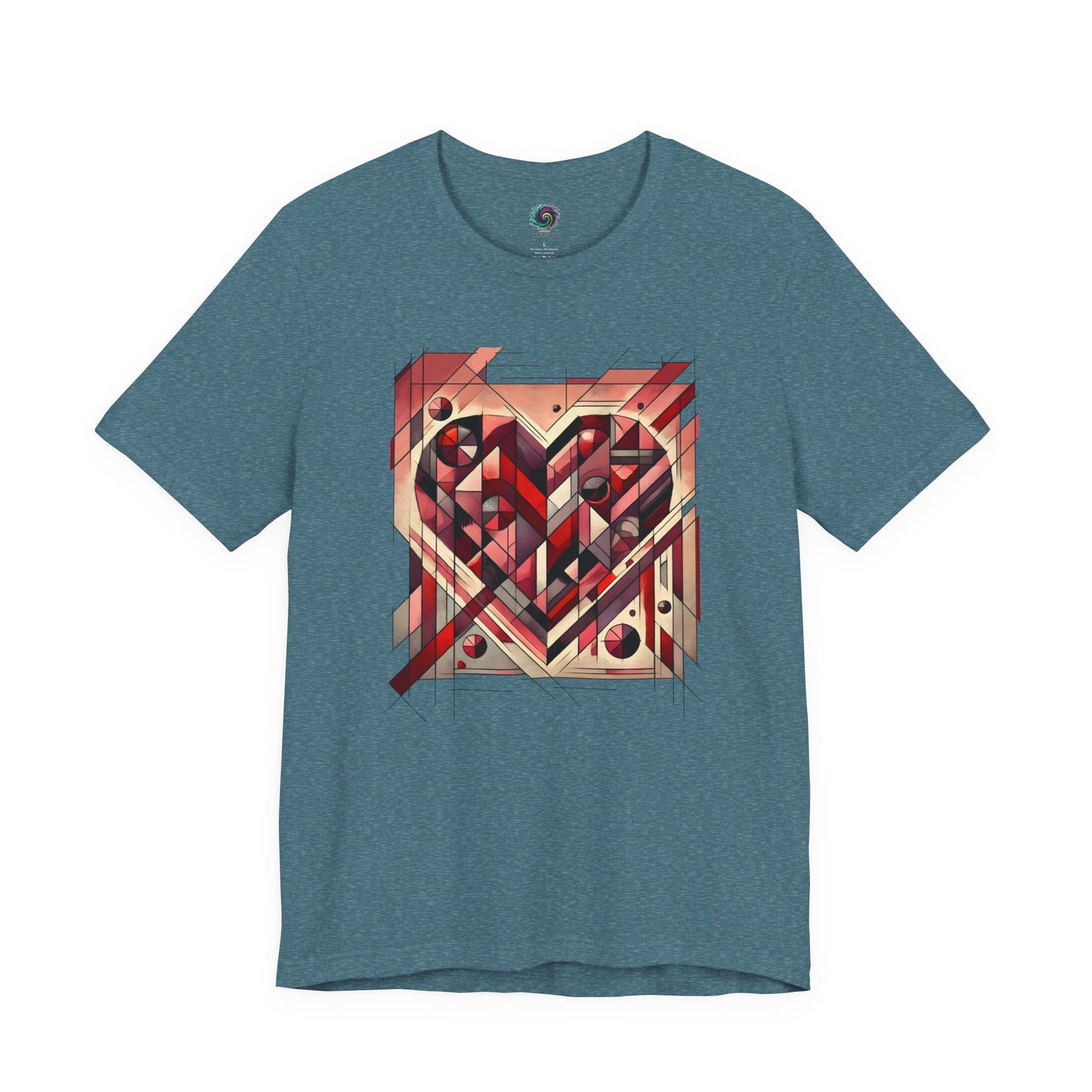 Cubist Heart T-Shirt – Modern Art Valentine's Day Graphic Tee in Heather Deep Teal, highlighting angular geometry and a modern art heart with rich, moody color.