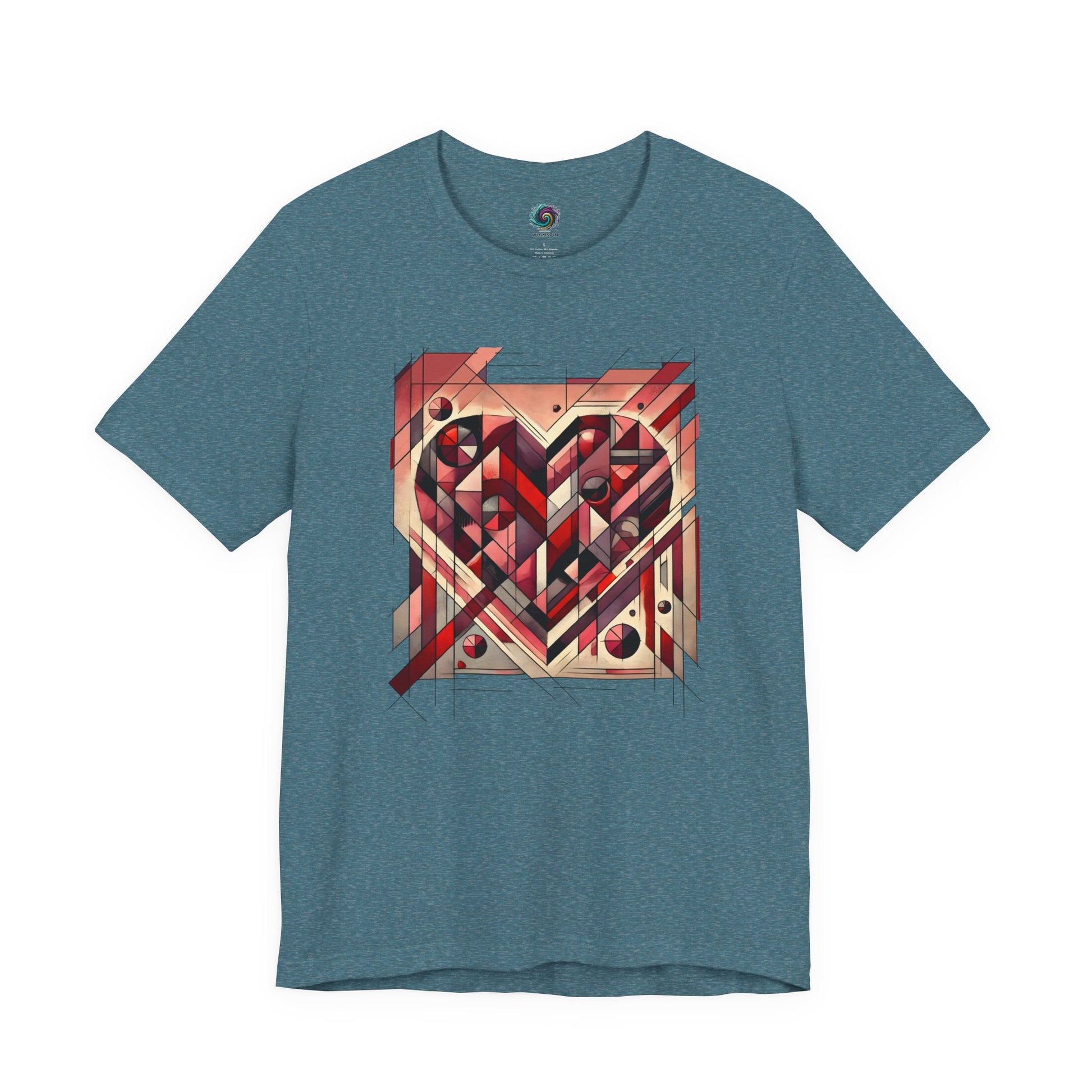 Cubist Heart T-Shirt – Modern Art Valentine's Day Graphic Tee in Heather Deep Teal, highlighting angular geometry and a modern art heart with rich, moody color.