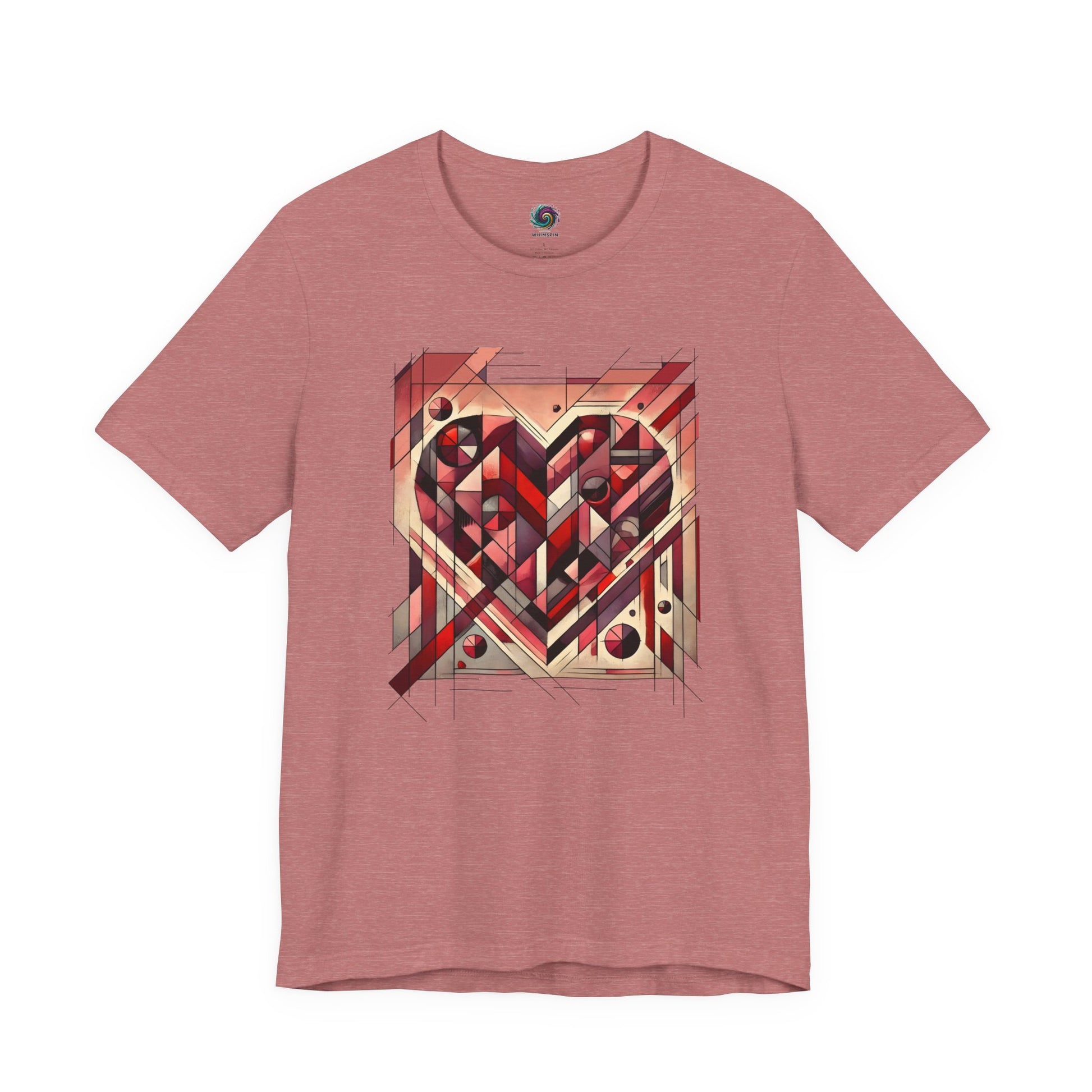 Cubist Heart T-Shirt – Modern Art Valentine's Day Graphic Tee in Heather Mauve, featuring a cubist valentine heart softened by modern, wearable color.
