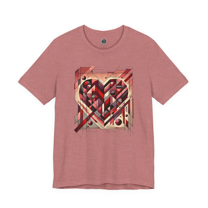 Cubist Heart T-Shirt – Modern Art Valentine's Day Graphic Tee in Heather Mauve, featuring a cubist valentine heart softened by modern, wearable color.