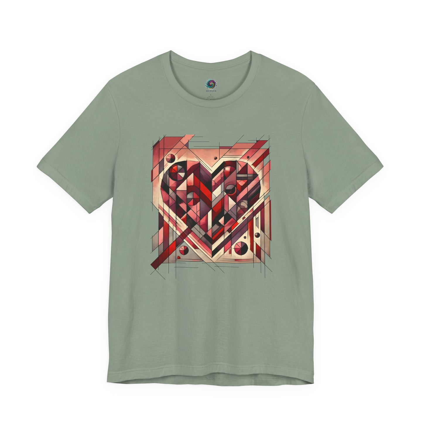 Cubist Heart T-Shirt – Modern Art Valentine's Day Graphic Tee in Sage, pairing a cubism valentine's heart graphic with a soothing modern art colorway.