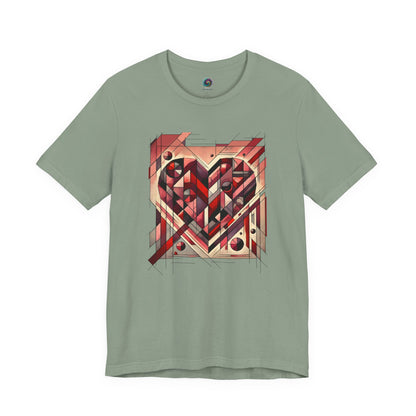 Cubist Heart T-Shirt – Modern Art Valentine's Day Graphic Tee in Sage, pairing a cubism valentine's heart graphic with a soothing modern art colorway.