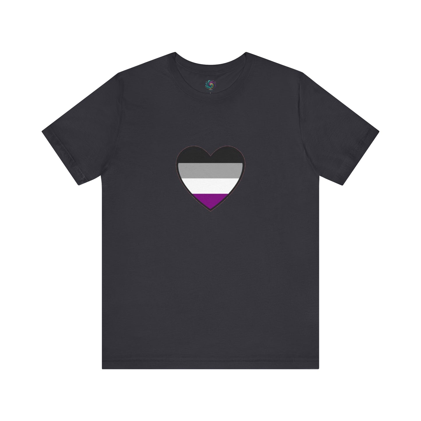 Asexual Pride Heart T-Shirt – Ace Flag LGBTQ+ Shirt in dark gray featuring a centered ace flag heart design for subtle and stylish asexual pride.