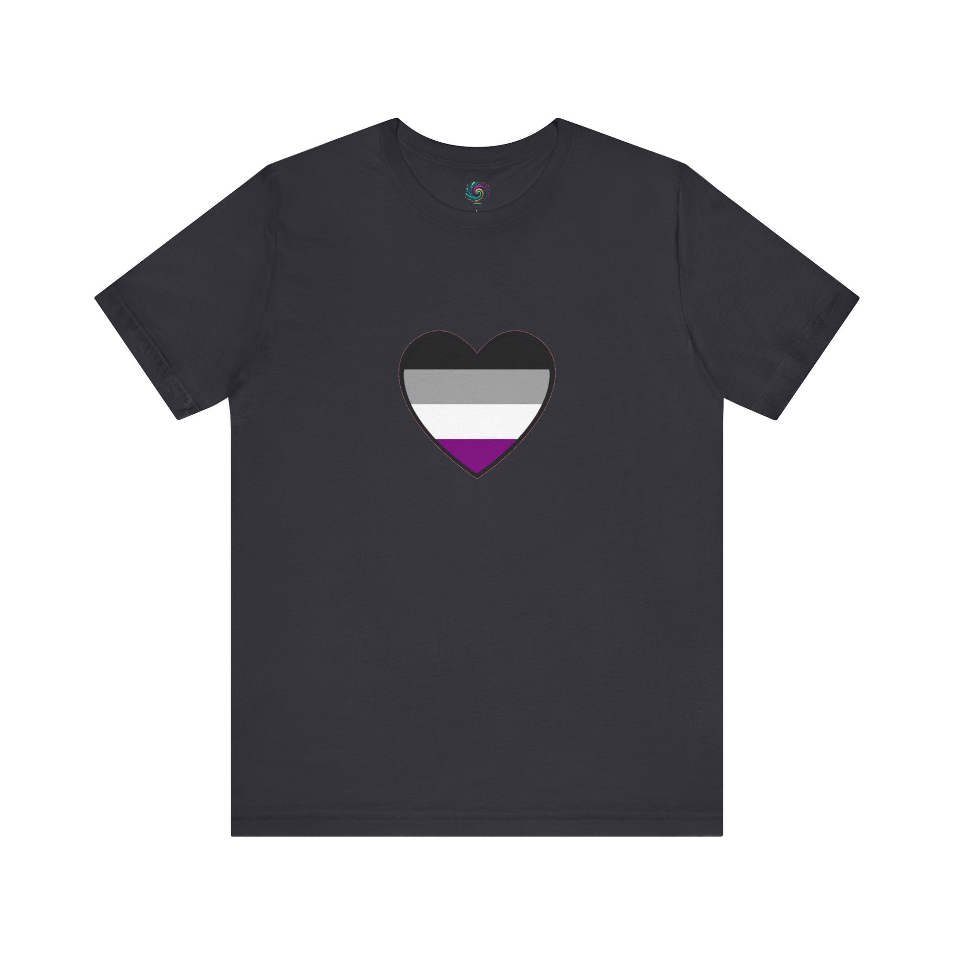 Asexual Pride Heart T-Shirt – Ace Flag LGBTQ+ Shirt in dark gray featuring a centered ace flag heart design for subtle and stylish asexual pride.