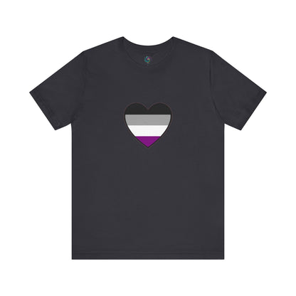 Asexual Pride Heart T-Shirt – Ace Flag LGBTQ+ Shirt in dark gray featuring a centered ace flag heart design for subtle and stylish asexual pride.