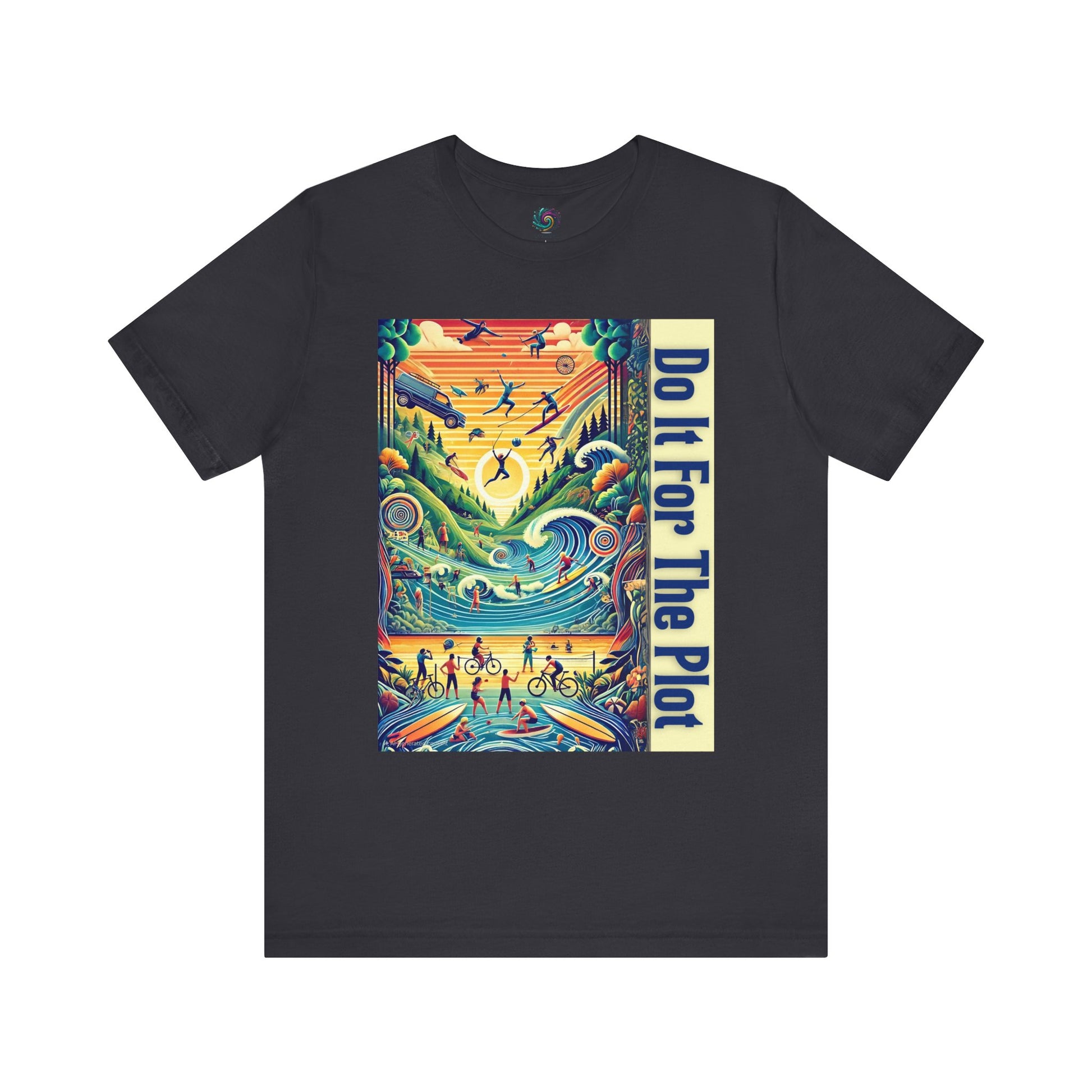 Do It For The Plot t shirt in dark grey – illustrated tee for plot-chasers and outdoor dreamers
