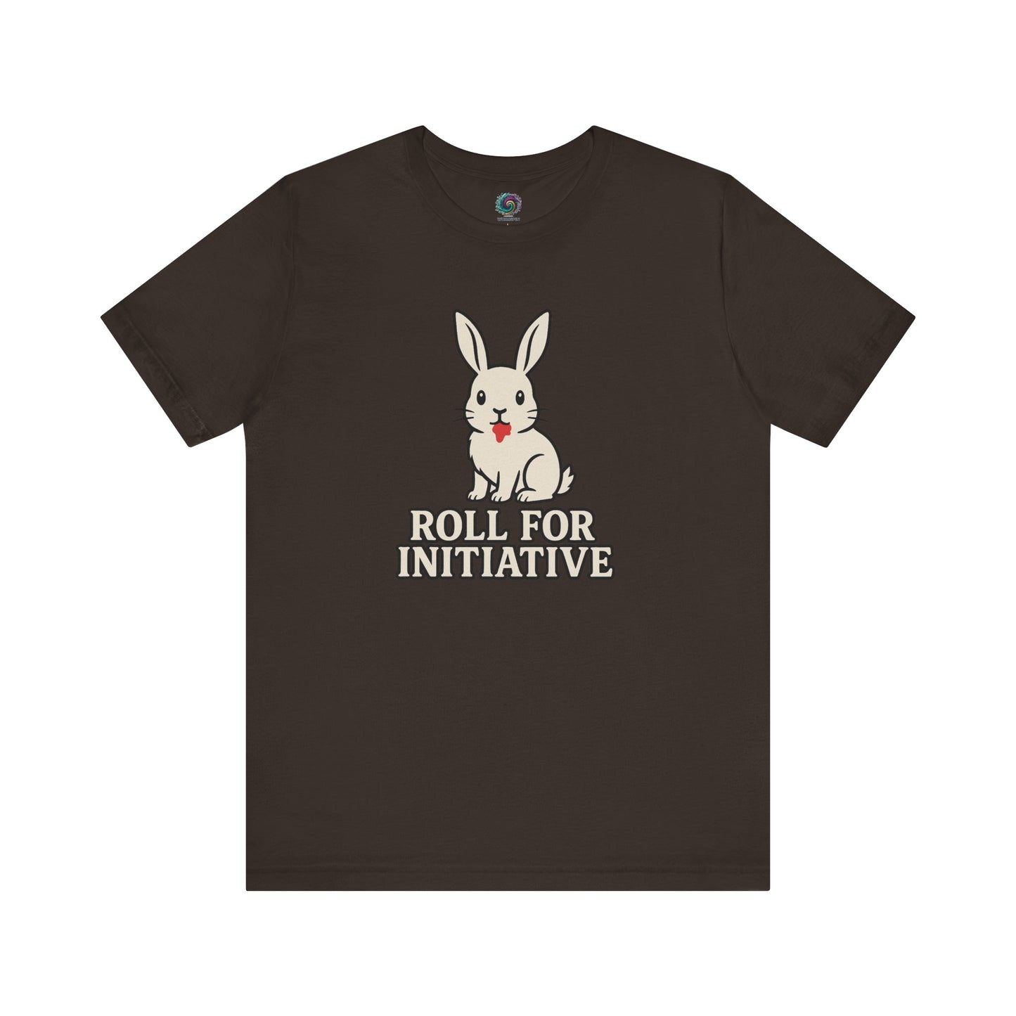 Roll for Initiative T-Shirt – Killer Bunny Humor Gaming Tee in earthy brown, for DnD sessions and geeky gatherings