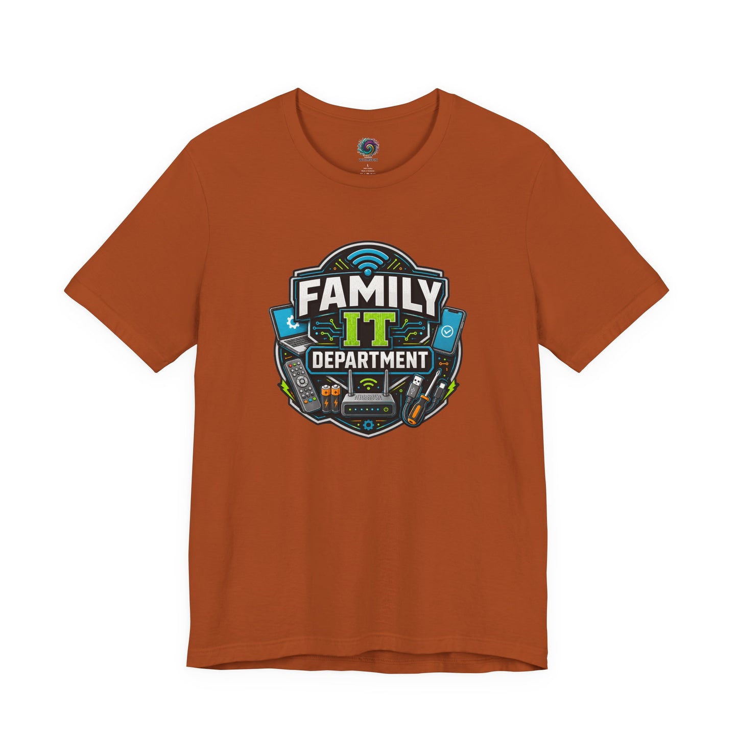 Family IT Department T-Shirt – Funny Household Tech Support Tee on autumn with funny tech support style for everyday wear.