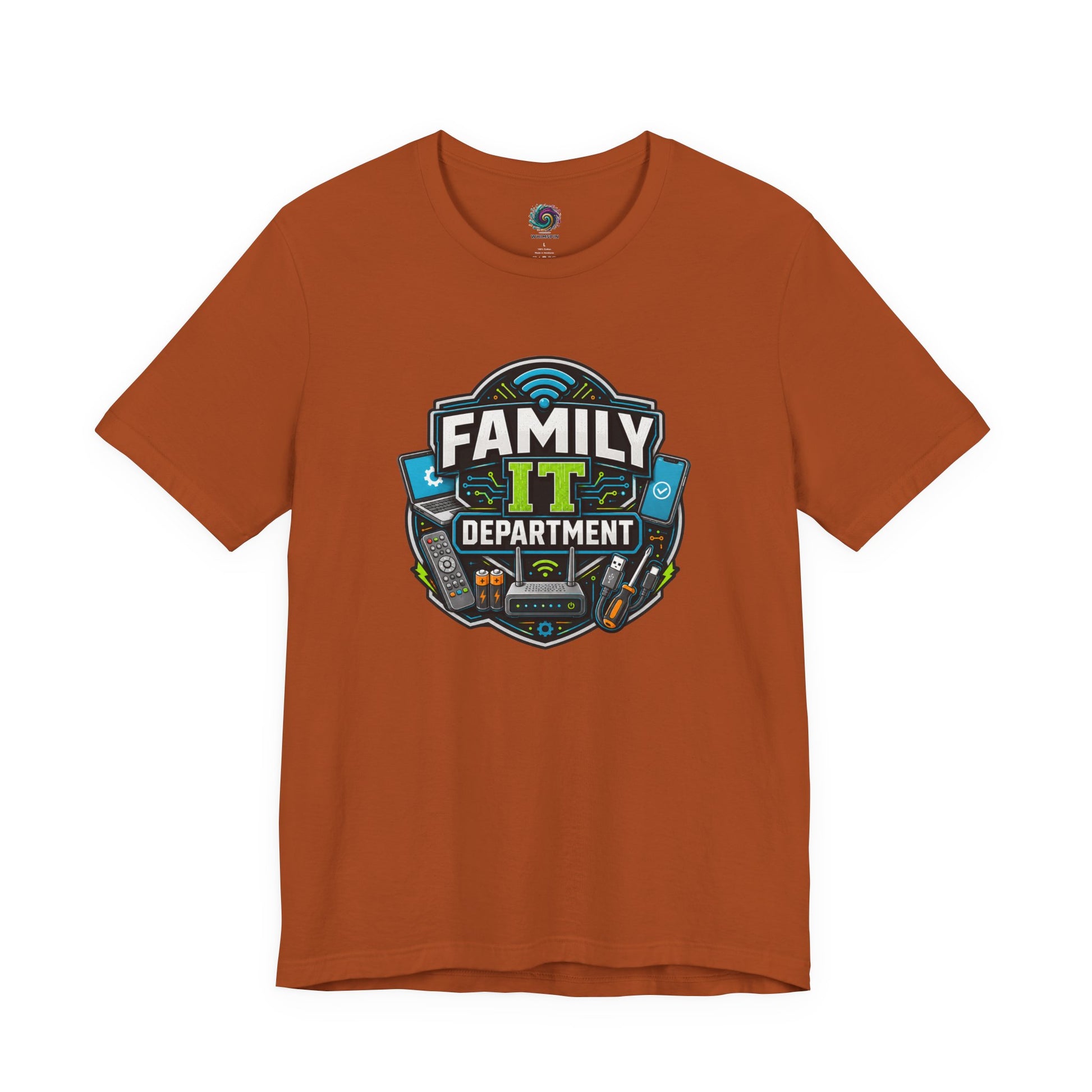 Family IT Department T-Shirt – Funny Household Tech Support Tee on autumn with funny tech support style for everyday wear.