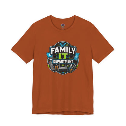 Family IT Department T-Shirt – Funny Household Tech Support Tee on autumn with funny tech support style for everyday wear.