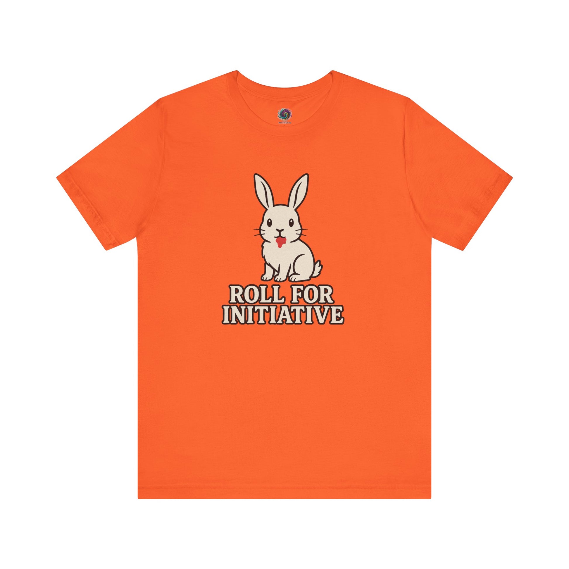 Roll for Initiative T-Shirt – Killer Bunny Humor Gaming Tee in bright orange, perfect for players who love bold colors and killer jokes