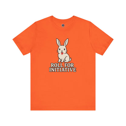 Roll for Initiative T-Shirt – Killer Bunny Humor Gaming Tee in bright orange, perfect for players who love bold colors and killer jokes