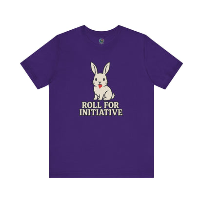 Roll for Initiative T-Shirt – Killer Bunny Humor Gaming Tee in team purple, inspired by Dungeons and Dragons and comedic legends