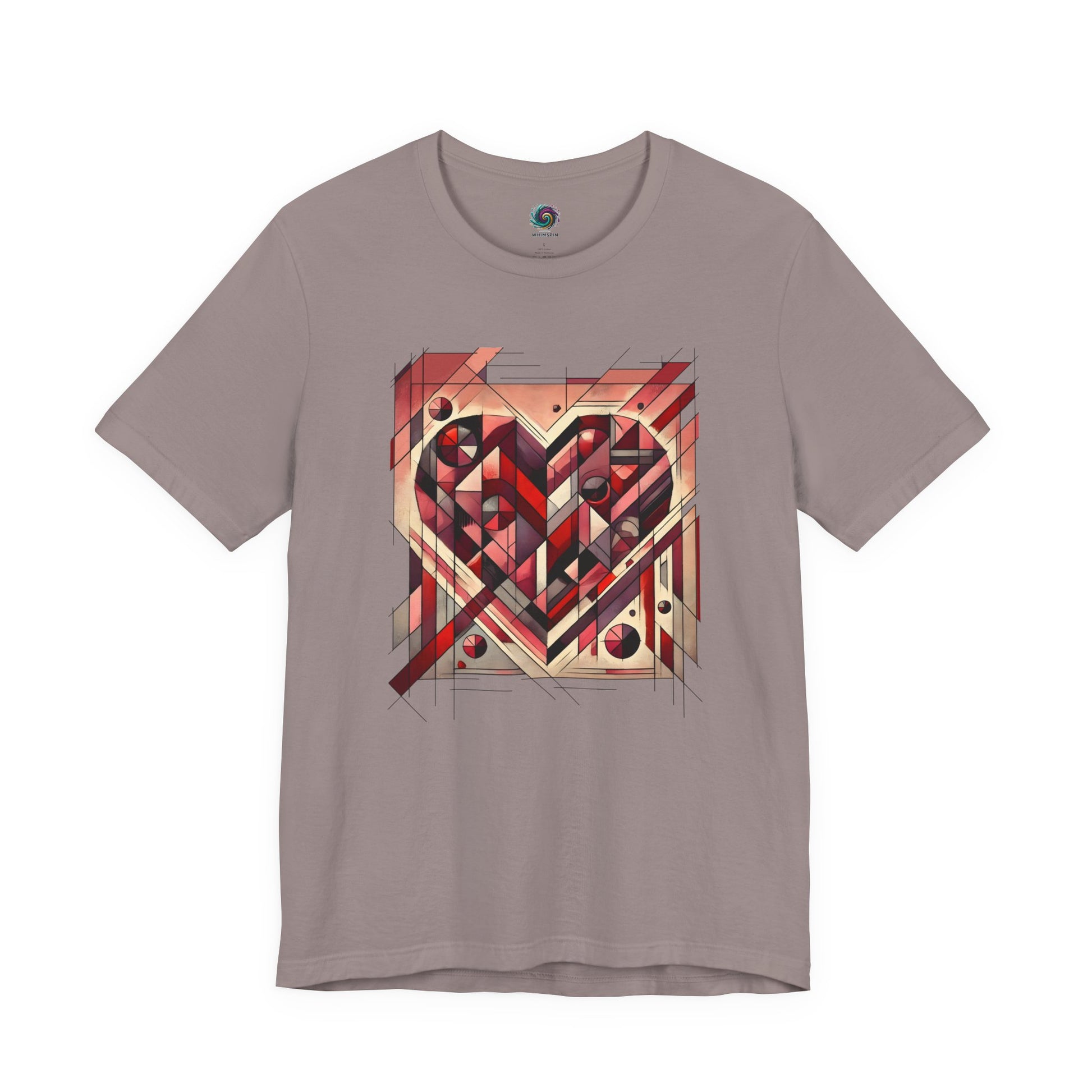 Cubist Heart T-Shirt – Modern Art Valentine's Day Graphic Tee in Pebble Brown, presenting a cubist valentine heart with grounded tones and modern art influence