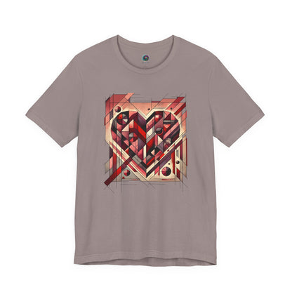 Cubist Heart T-Shirt – Modern Art Valentine's Day Graphic Tee in Pebble Brown, presenting a cubist valentine heart with grounded tones and modern art influence